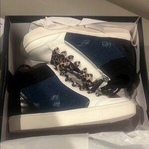 Stylish Blue and White High-Top Sneakers